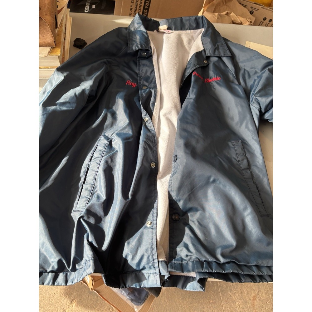 Vintage  BLUE Jacket Mens L Nylon Shell Snap‎ USA  "Roy" "Pennel Electric"